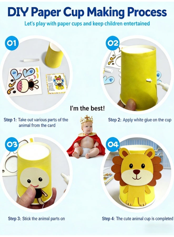 Arts and Crafts for Kids, Toddler Paper Cup Craft Kit with 12 Cute Cartoon Animal Projects, DIY Gifts Birthday Party Fun Preschool Classroom Activity for Girls & Boys - Image 3